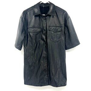 7 For All Mankind Black Faux Leather Button Front Short Sleeve Top Women's Small